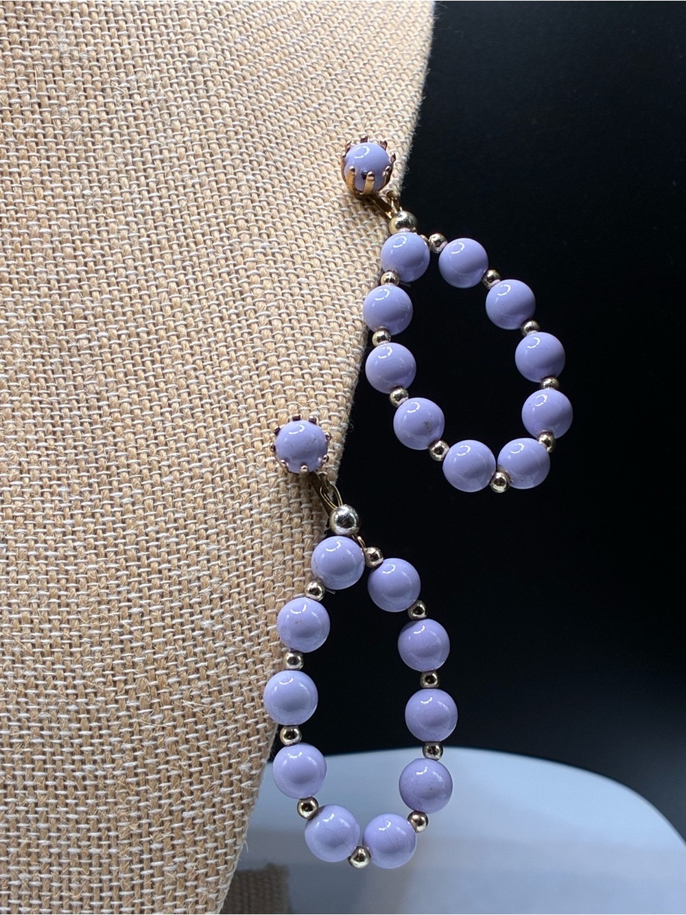 Vintage Lavender acrylic Bead Dangle Hoop Clip-On Earrings - Unbranded